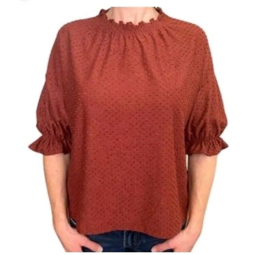 Madewell Texture & Thread Shirt Puff Short Sleeve Peasant Top High Neck Size S
